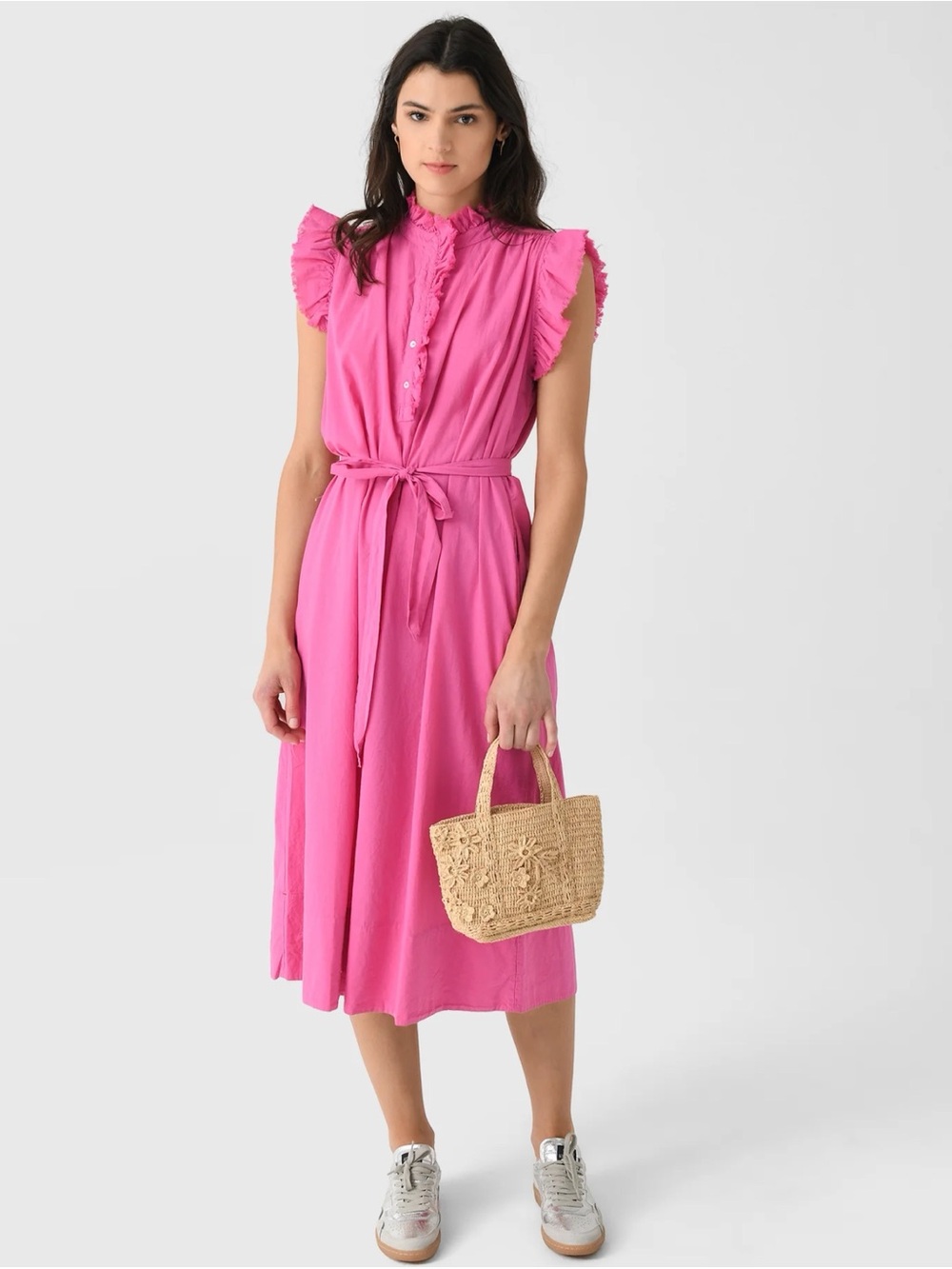 Xirena April Dress Pink Thorn Midi Pockets Ruffle‎ XS NWT Feminine Romantic